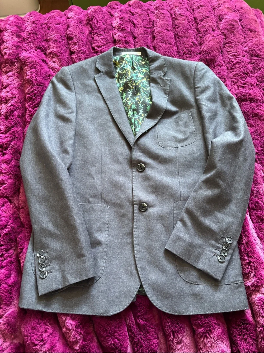 Edge WD NY Men's Black Blazer with Patterned Green Lining/stitching size small